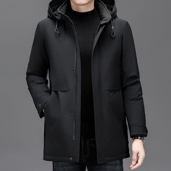 Light Luxury - Classic Hooded Mid-length Down Jacket - Picture 6 of 13